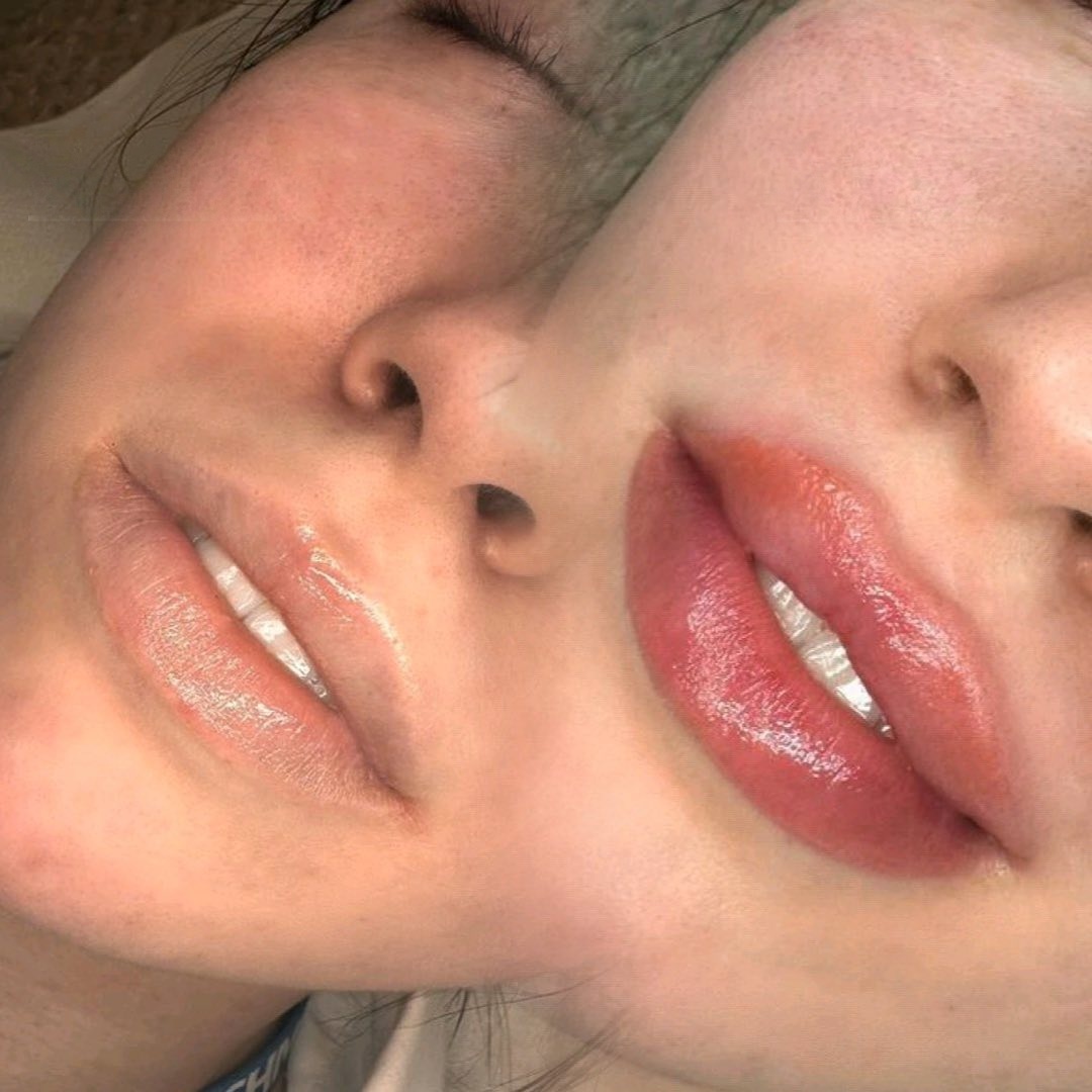 Lip blush before and after