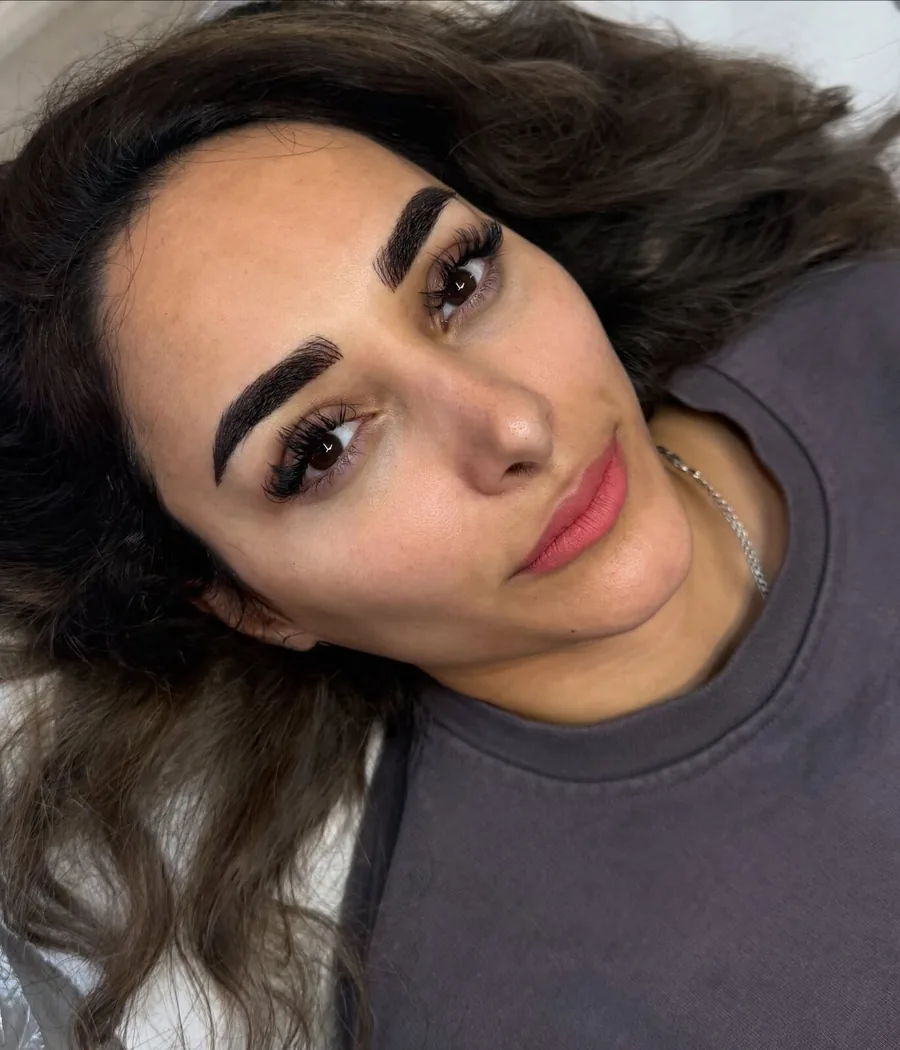 Close portrait showing finished brows and lashes