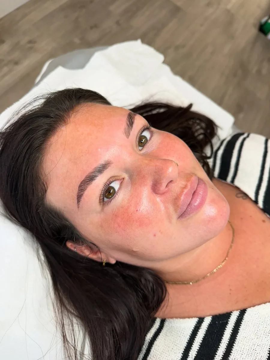 Freshly finished natural brow result with clean hair-stroke detail